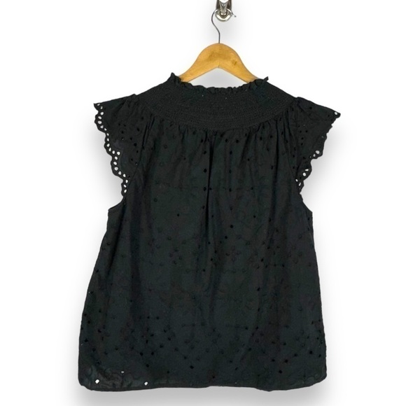 4 for $40 SALE! LOFT Eyelet Smocked Neck Flutter Sleeve Top, Black, Size M - Picture 11 of 11